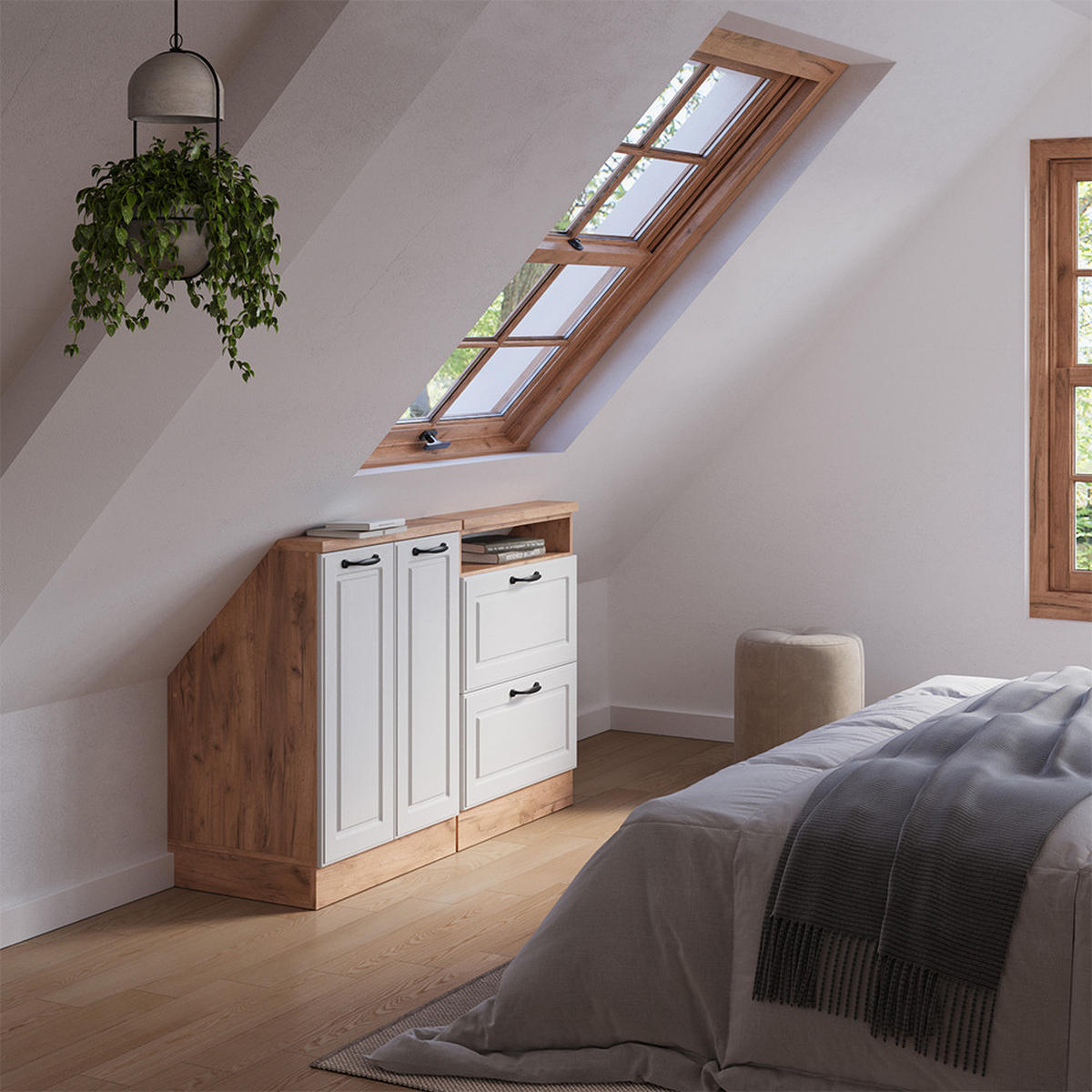 DACHSCHRÄGENSCHRANK-SET Rion Weiß Landhaus/Goldkraft Eiche 120 x 81.6 cm 2er Set - Honigeiche/Weiß, Holzwerkstoff (120/81.6/46cm) - Vicco