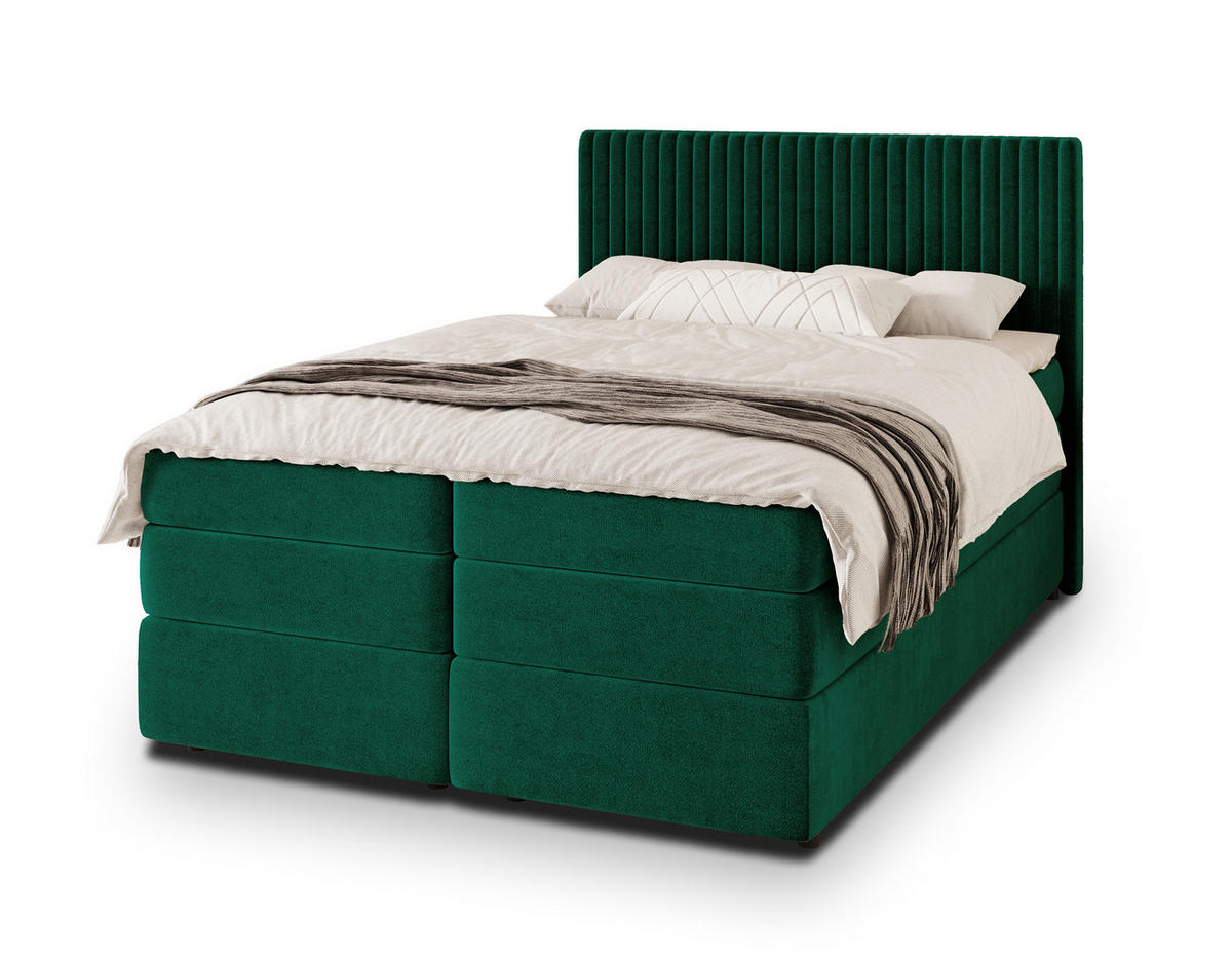 POSTEL BOXSPRING FELBIO 180x200 cm, s matrací a úložným prostorem, tmavě zelená - tmavě zelená, kompozitní dřevo/textil (180/200cm) - MASSENO