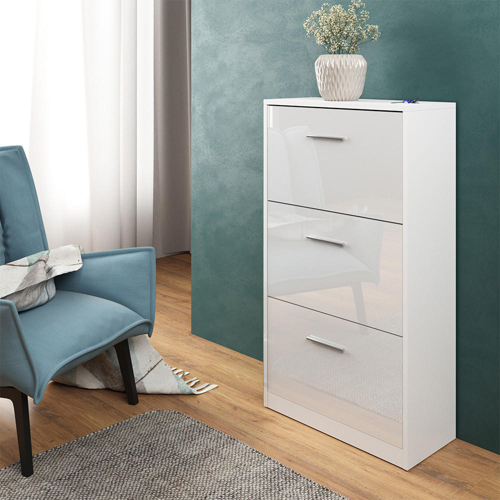 SCHUHKIPPER Gizmo Weiß Hochglanz 59 x 105 cm - Weiß Hochglanz, Holzwerkstoff (59/105/22cm) - Vicco