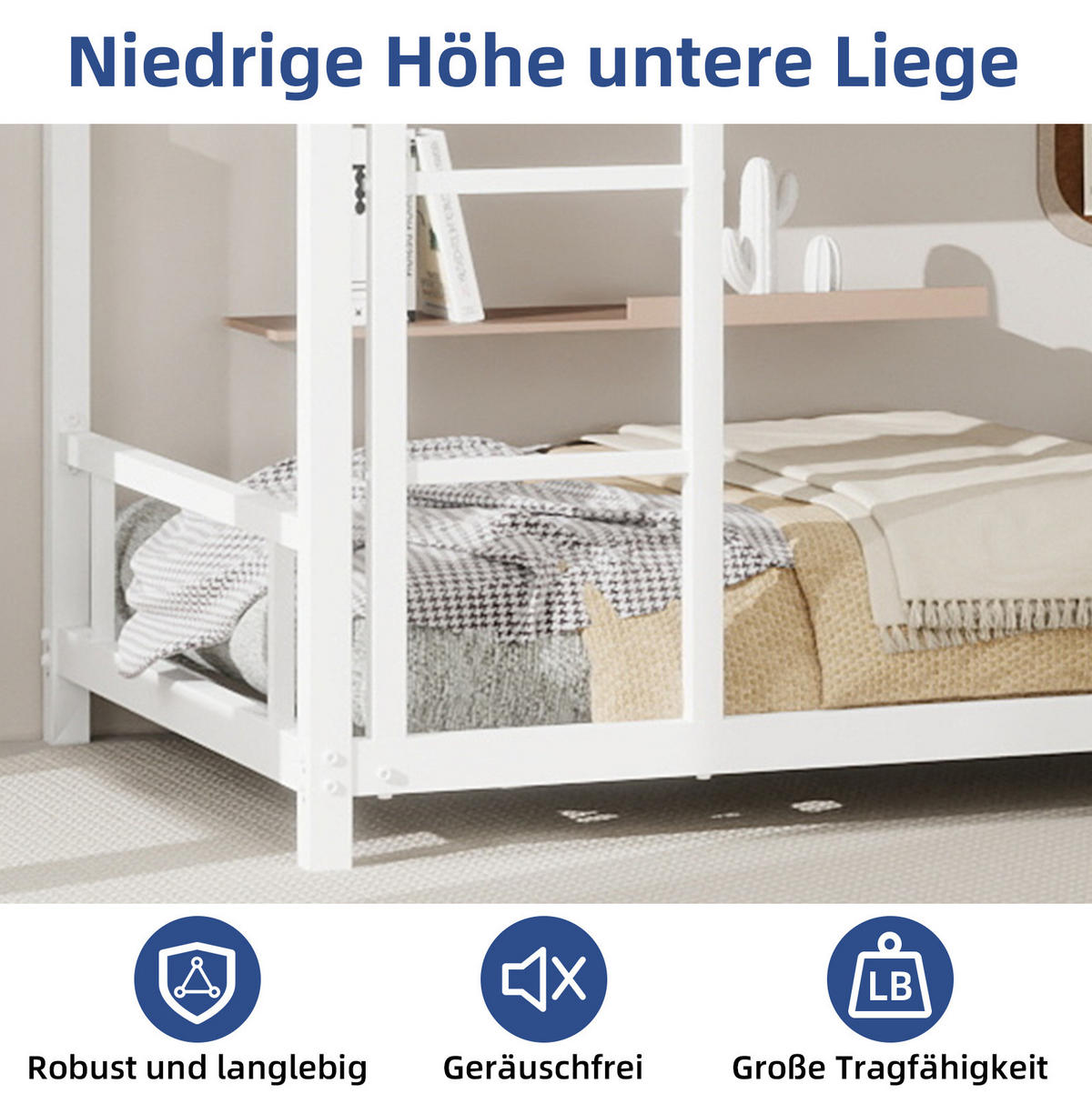 ETAGENBETT 90/180 cm Weiß aus Eisen mit Leiter und Geländer - Weiß, Metall (90/200cm) - OKWISH