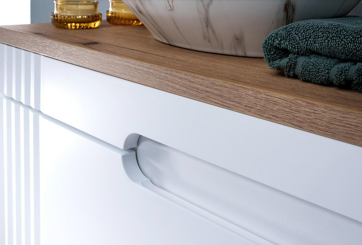 Thumbnail - Badmöbel-Set, Weiß, Holz, Nachbildung, 2 Schubladen, 100x166x46 cm, Badezimmer, Badmöbelsets & Badmöbelserien, Badmöbel-...