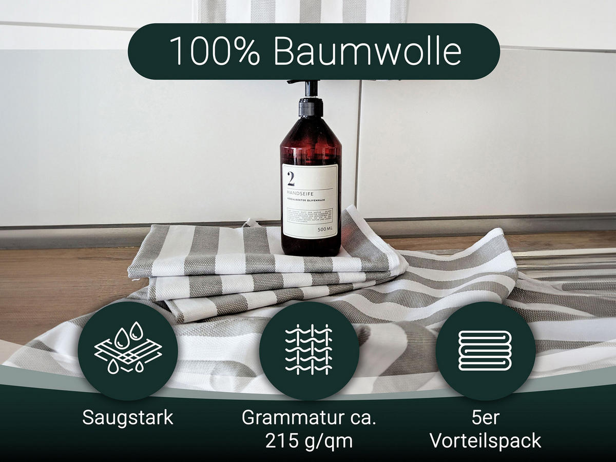 GESCHIRRTÜCHER, 5er-Set, 50x70 cm, 100% Baumwolle, Grau - Grau, Textil (50/70cm) - Zollner