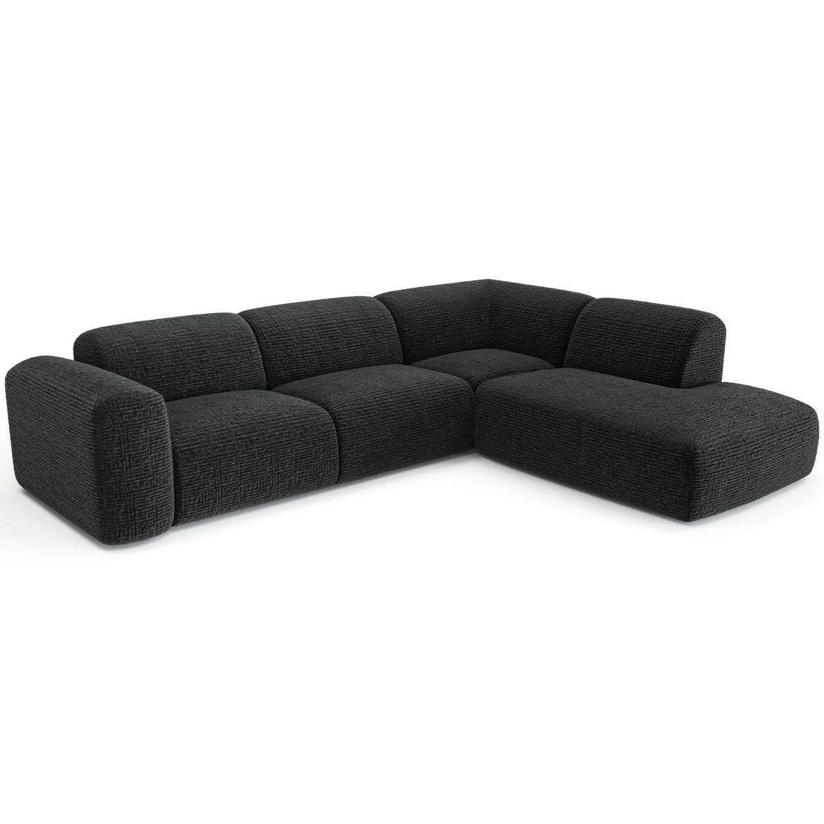 ECKSOFA RECHTS Gemusterter Samt Schwarz 269cm - Schwarz, Textil (269/221cm) - Sia Home