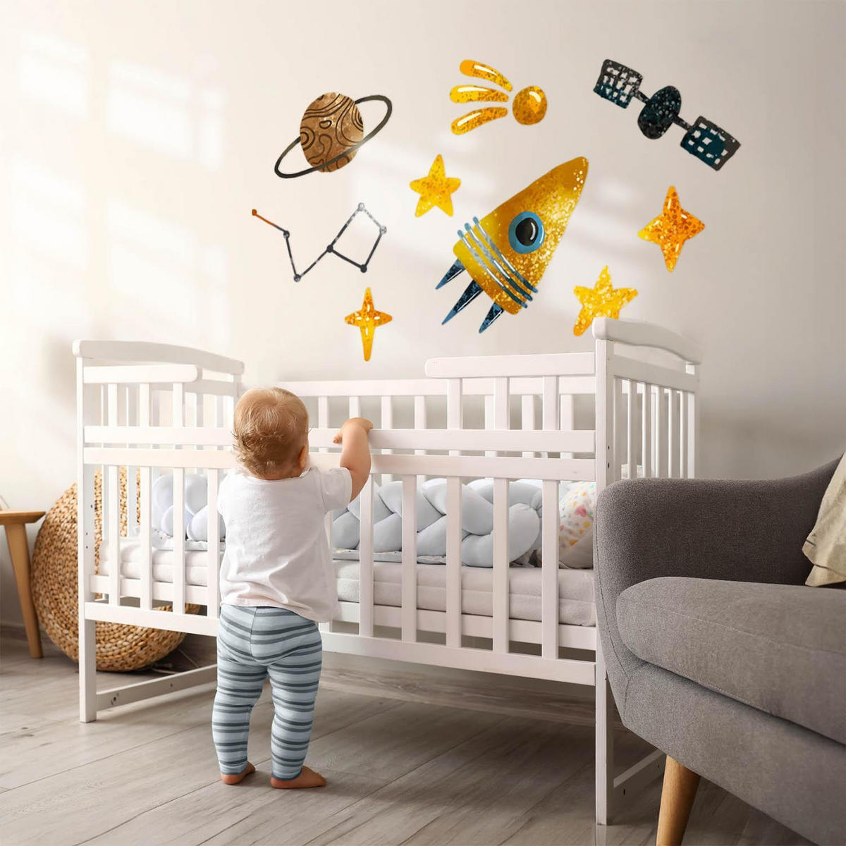 WANDAUFKLEBER 60x86cm - Raketenplanet und Sterne - Multicolor, Kunststoff (60/86/0.1cm) - Wallfluent