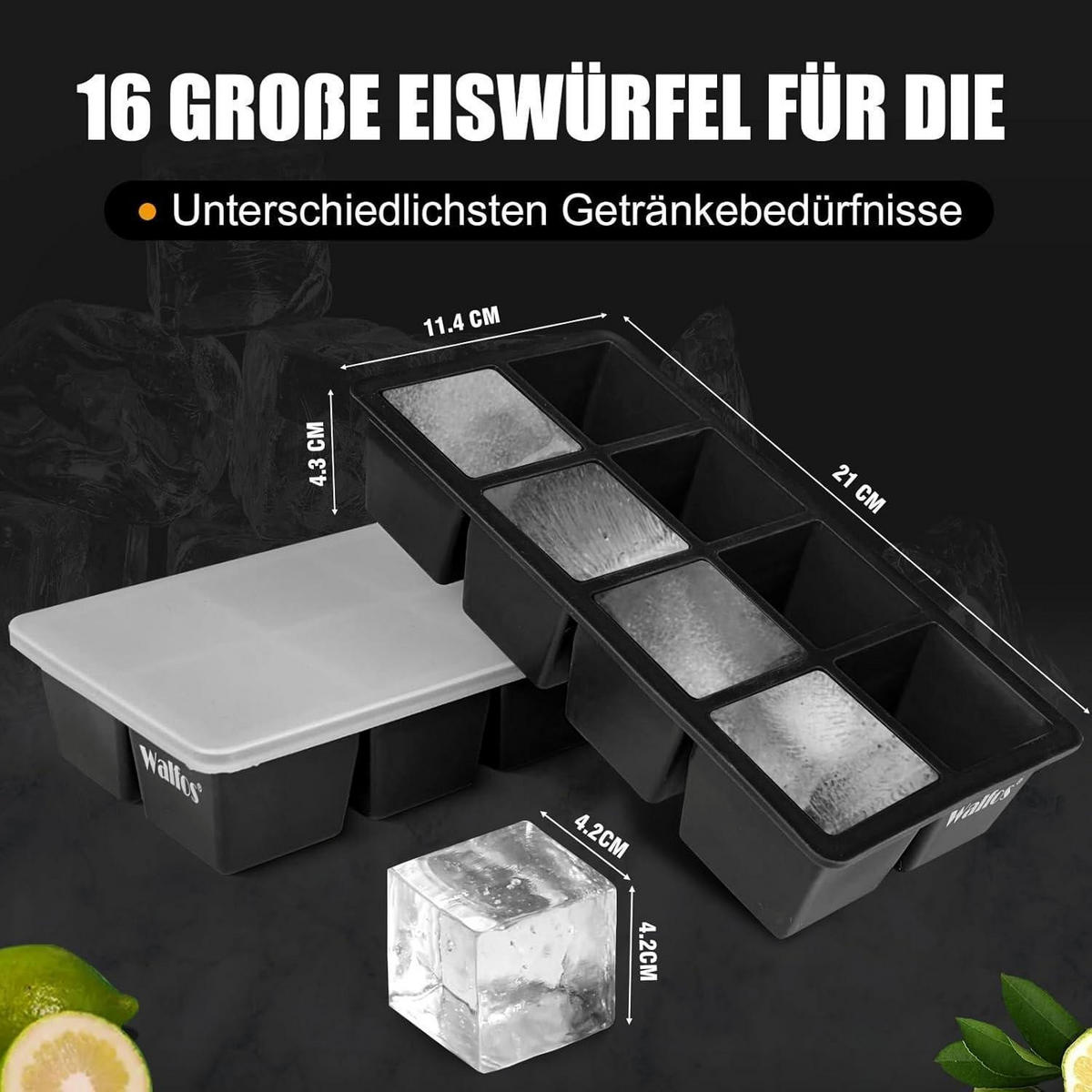 EISWÜRFELFORM 2er-Set Silikon Schwarz mit Deckel - Schwarz, Kunststoff (1/1/1cm)