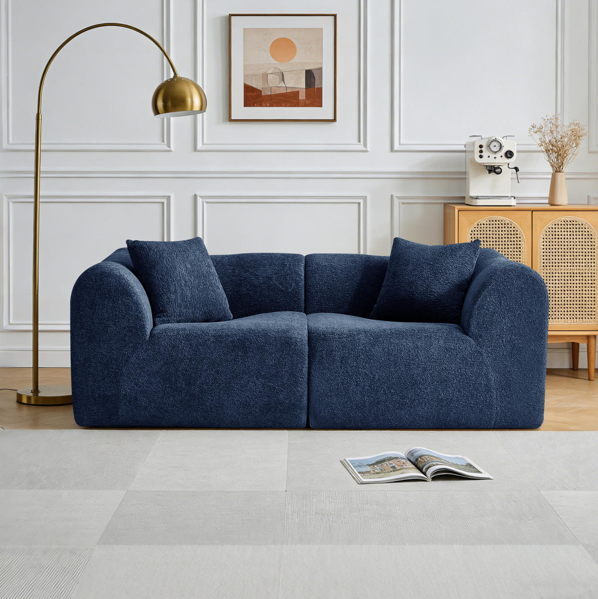 2-SITZER Sofa Samt mit 2 Kissen 193/87/67 cm Blau - Blau, Textil (87/67/193cm) - Redom