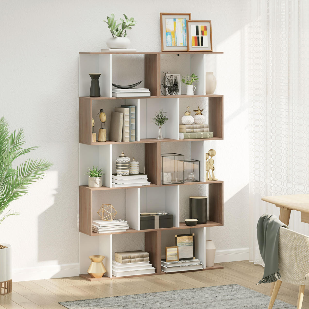 BÜCHERREGAL,5-STUFIG S-förmig Trennwand 60x24x184,5cm,holz-weiß - Weiß, Holzwerkstoff (60/184.5/24cm) - Vallsero