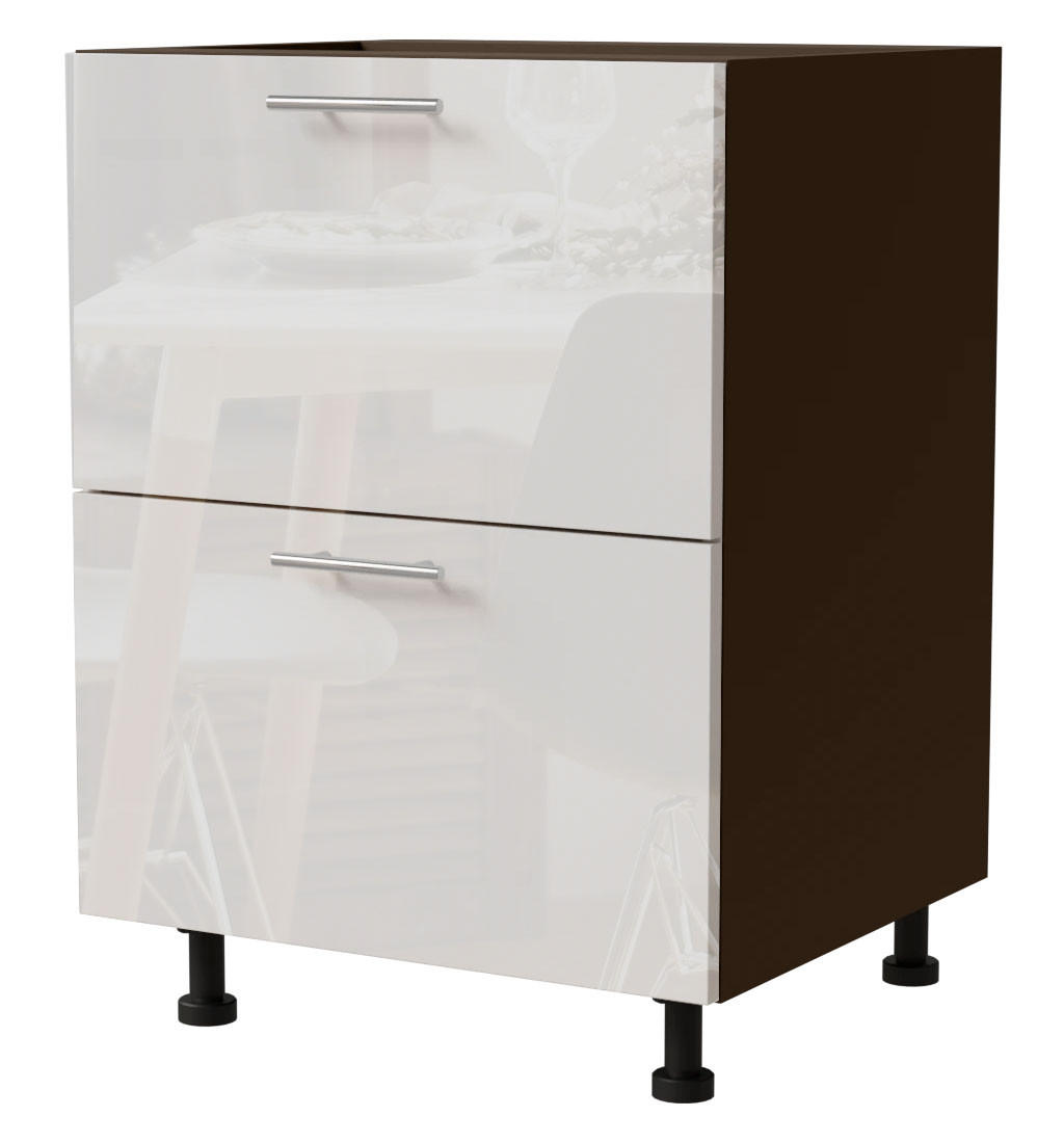 Feldmann-Wohnen Schubladenunterschrank Weiß Hochglanz, Dunkelgrau 60x82x50 cm