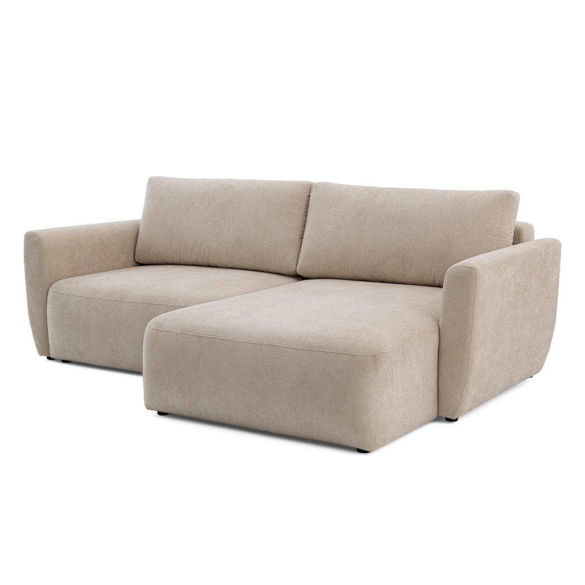 ECKSOFA BELLA L Rechts mit Schlaffunktion 140x205 Velours Beige - Beige/Schwarz, Holz/Kunststoff (165/230cm) - Muffo