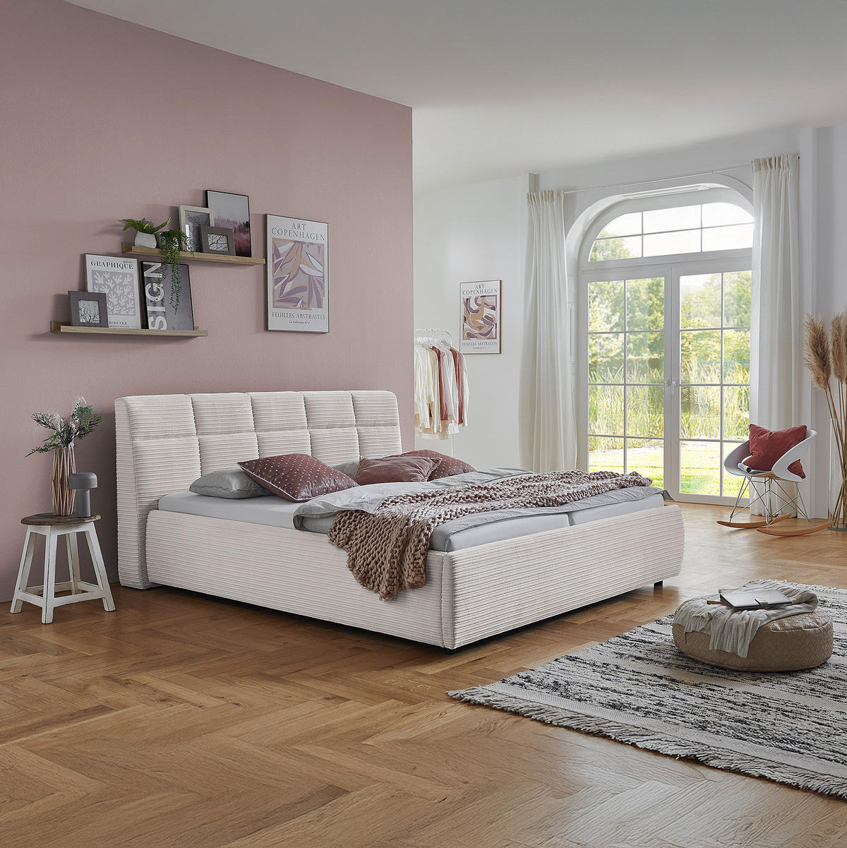 POLSTERBETT - Cord - Cremeweiß - Creme, Textil - home24
