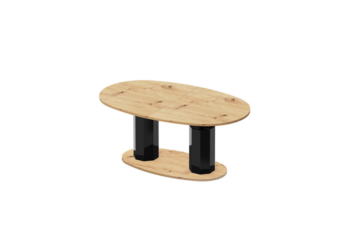 COUCHTISCH Eiche Artisan Schwarz Hochglanz oval ausziehbar höhenverstellbar - Schwarz Hochglanz/Eiche Artisan, Holzwerkstoff (80/130/54cm) - designimpex