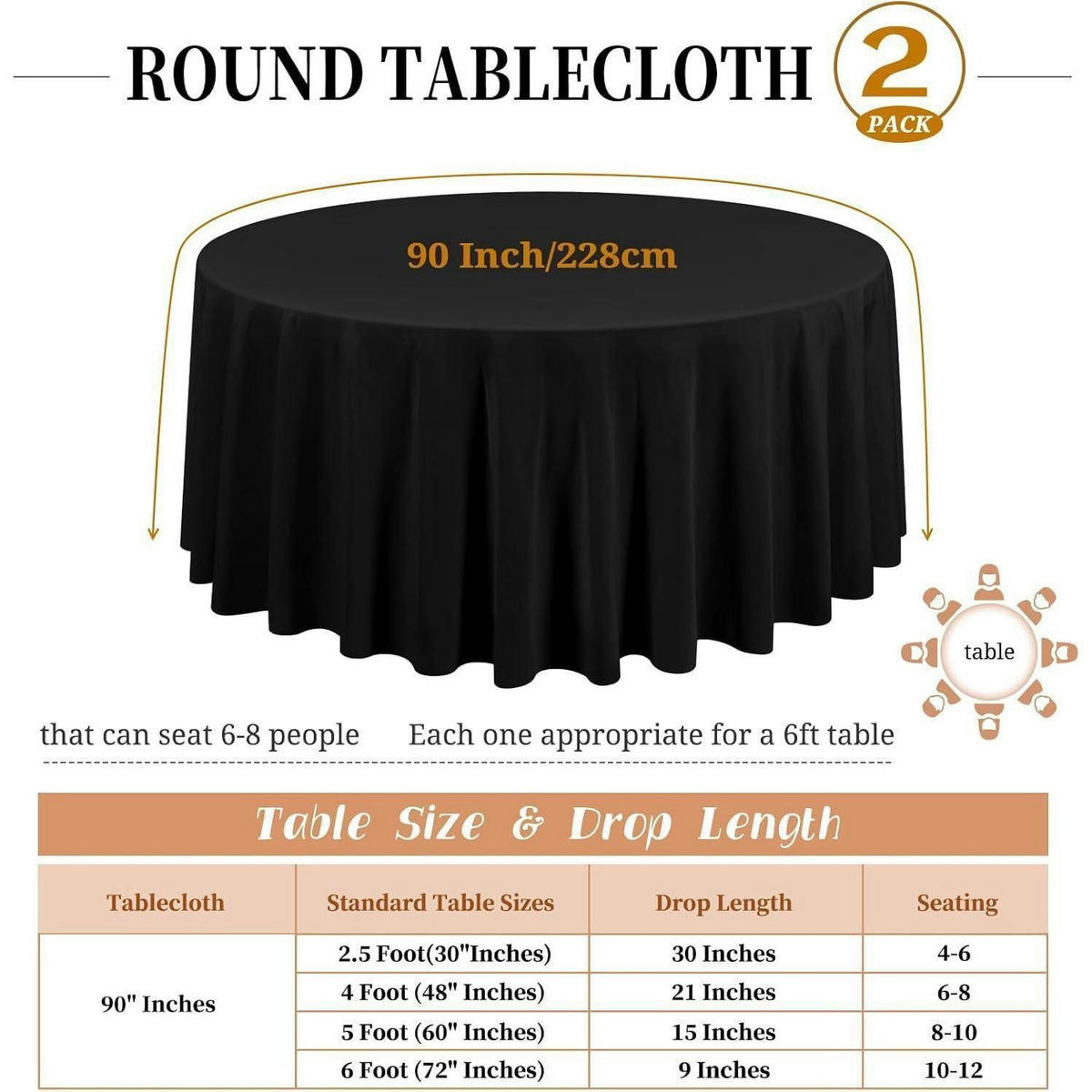 TISCHDECKE 2er-Set Polyester Schwarz 229 cm - Schwarz, Textil (229/229/1cm)