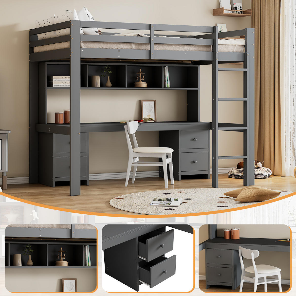 HOCHBETT 90x200 cm Tisch Treppe grau - Grau, Holz (90/200cm) - LEBENLANG