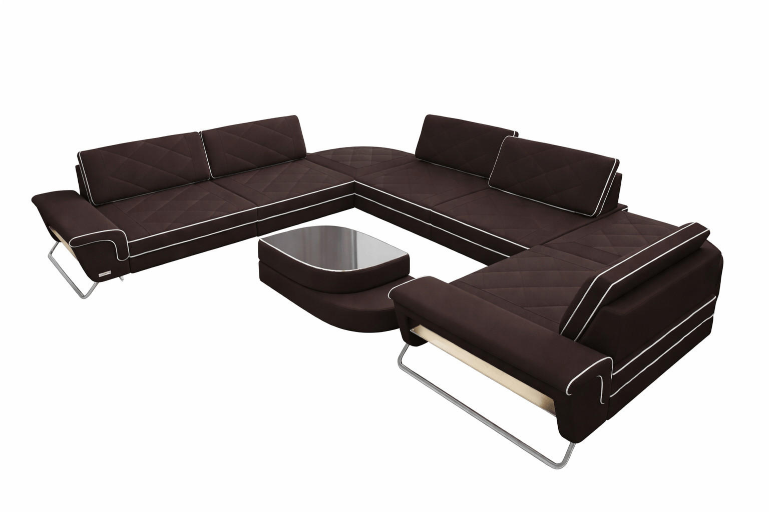 WOHNLANDSCHAFT Rotello Mokka Weiß Mikrofaserstoff - Weiß/Mokka, Kunststoff (457/329cm)
