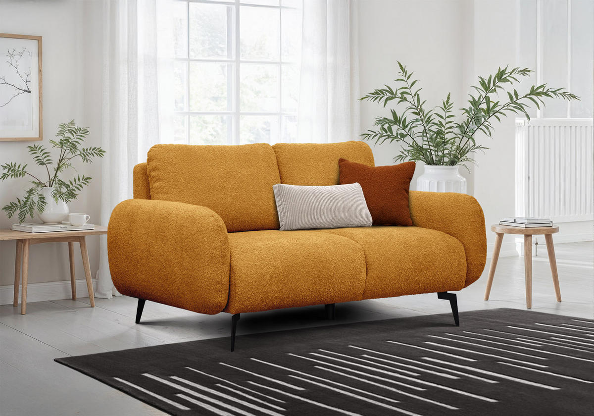SOFA FEBE 2-Sitzer, senfgelb - Gelb/Schwarz, Holz/Textil (160/82/96cm) - Courtois Laville