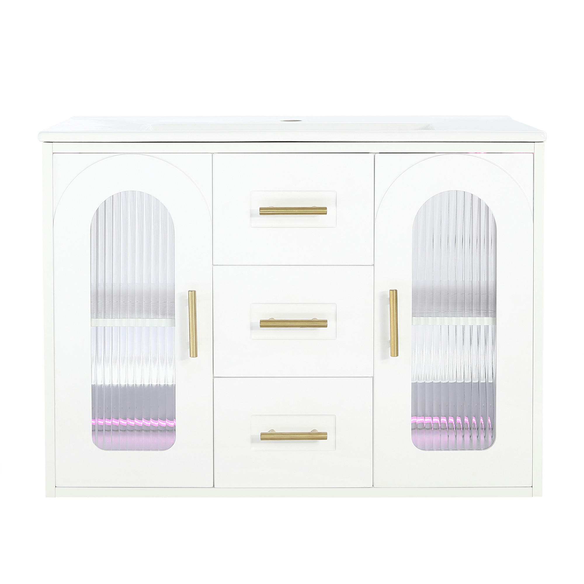BADEZIMMERSCHRANK Wandmontiert Waschbecken LED Glasfront 76cm - Weiß, Glas (76/55/46cm) - FLIEKS