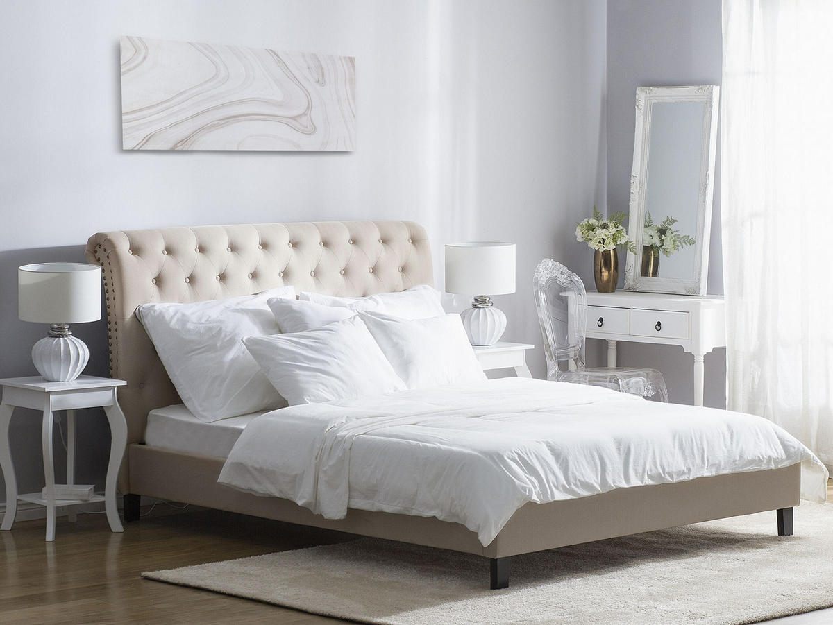 POLSTERBETT mit Lattenrost 180/200 cm Beige Reims - Beige, Textil (180/200cm) - Beliani