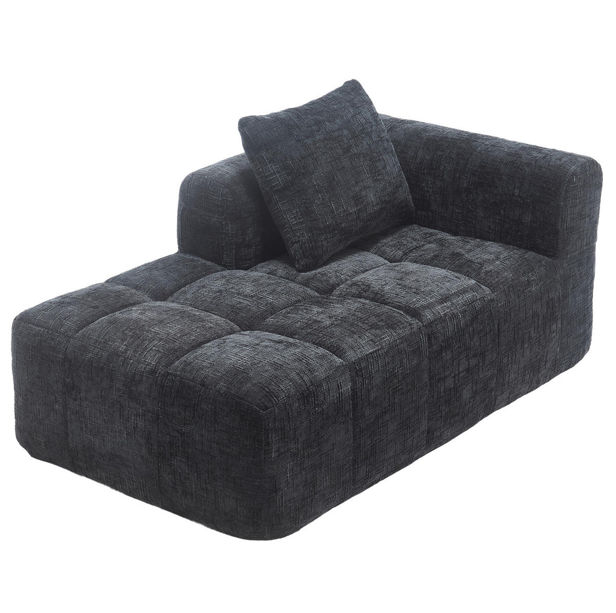 SOFA Chaiselongue 158 x 90 x 60 cm Chenille Black mit Seitentaschen - Schwarz, Kunststoff (90/60/158cm) - Meubliv