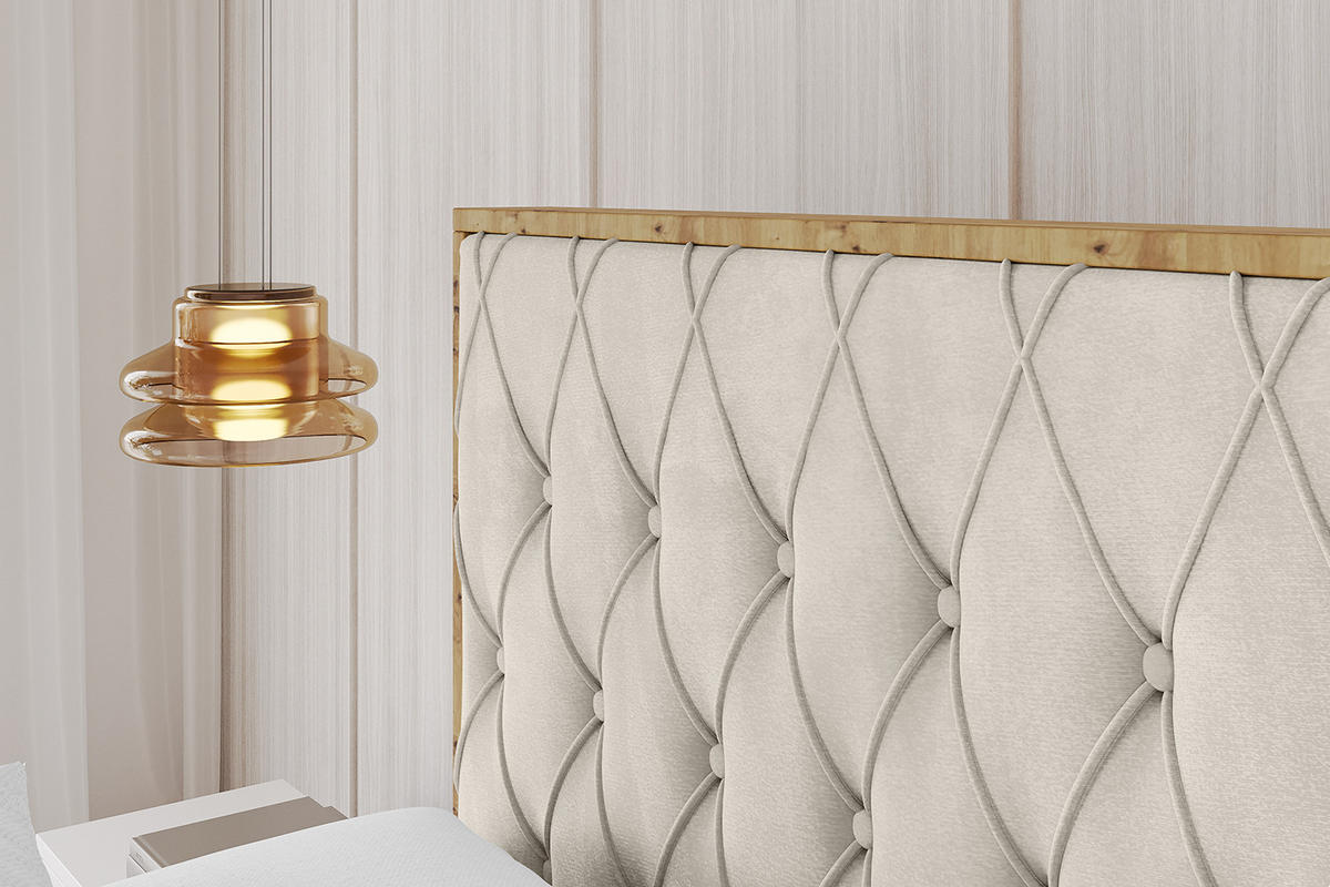 POLSTERBETT mit Bettkasten, Fußteil und Lattenrost, Boxbett ohne Matratze - ENZO5-Z 200x200 Beige - Beige, Holzwerkstoff/Textil (200/200cm) - ALTDECOR