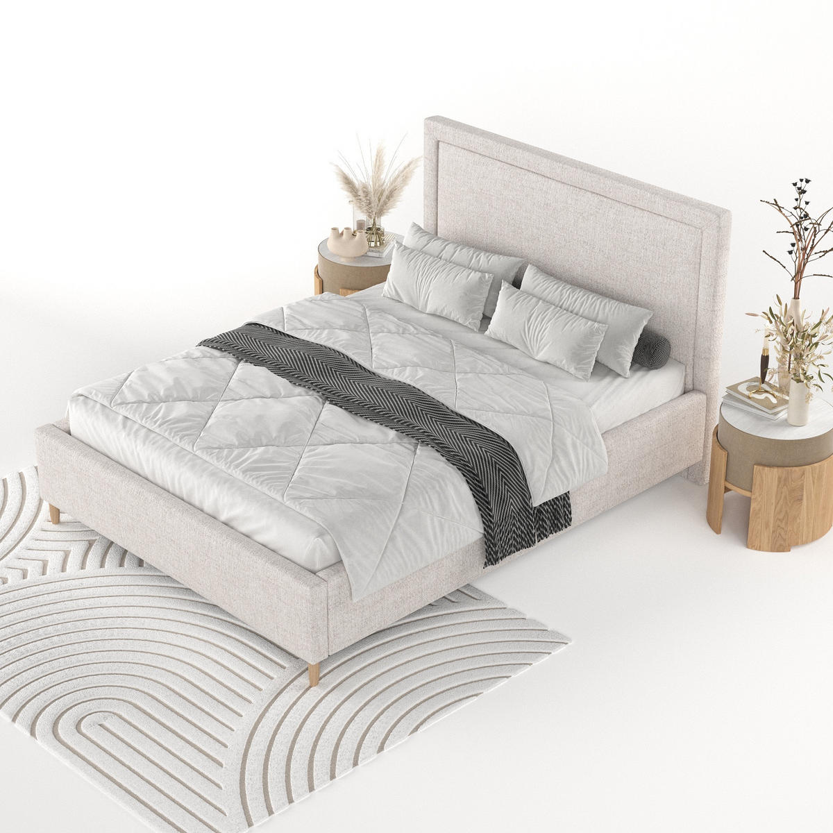 POLSTERBETT Vega 140/200 cm Hellbeige im Neve Stoff - Sandfarben/Naturfarben, Holz/Holzwerkstoff (140/200cm) - AltaBeds