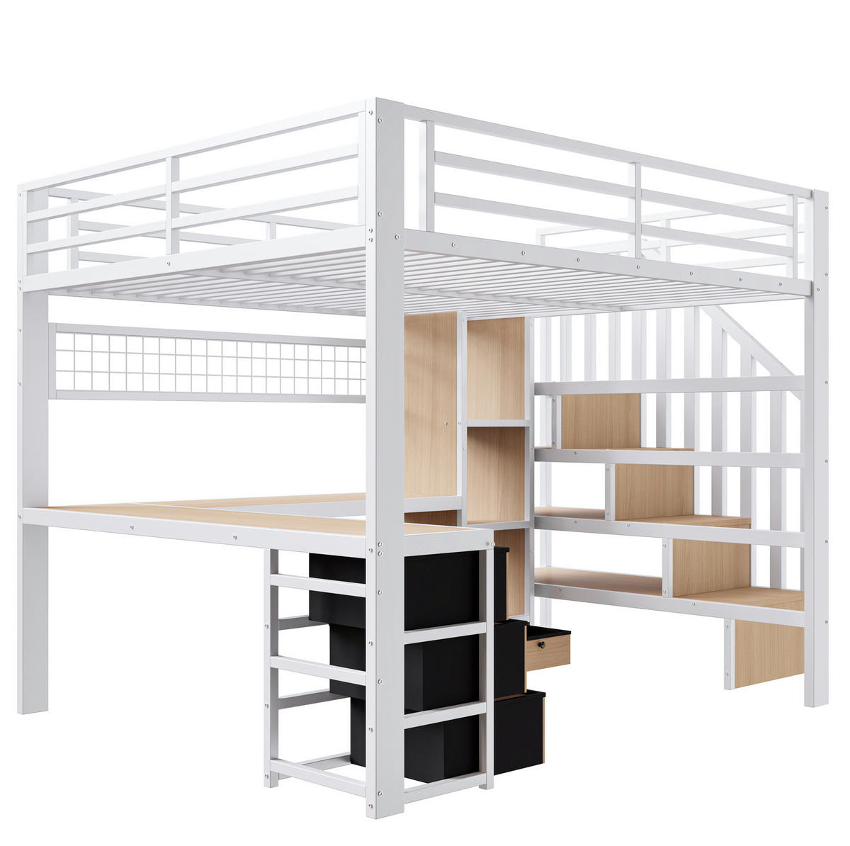 HOCHBETT 140/200 cm Weiß mit LED und Schreibtisch - Weiß, Metall (140/200cm) - MIVRAY
