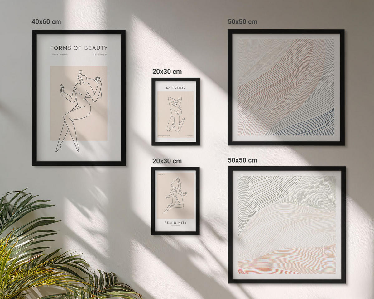 WANDBILDER 5er-Set - 50x50 cm & 20x30 cm & 40x60 cm Schwarzer Rahmen - Weibliche Silhouetten auf Plakaten - Schwarz, Kunststoff (40/60cm) - ArtPrintCave