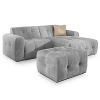 ECKSOFA inkl. Hocker Kozy im Bumpy-Design mit Schlaffunktion und fester Rückenlehne aus weichem Hellgrau Chenille-Stoff - Ottomane rechts - Hellgrau/Schwarz, Holz/Kunststoff (234/161cm) - S-Style Möbel