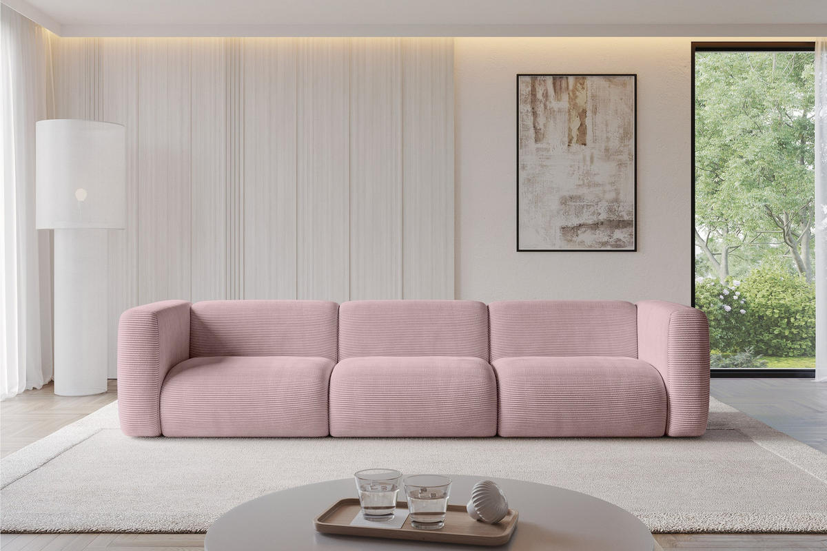 MODULARES Sofa 3-SITZER MIRA-S2 319x89x70 Rosa cm Cord - Schwarz/Rosa, Holzwerkstoff/Kunststoff (319/70/89cm) - ALTDECOR