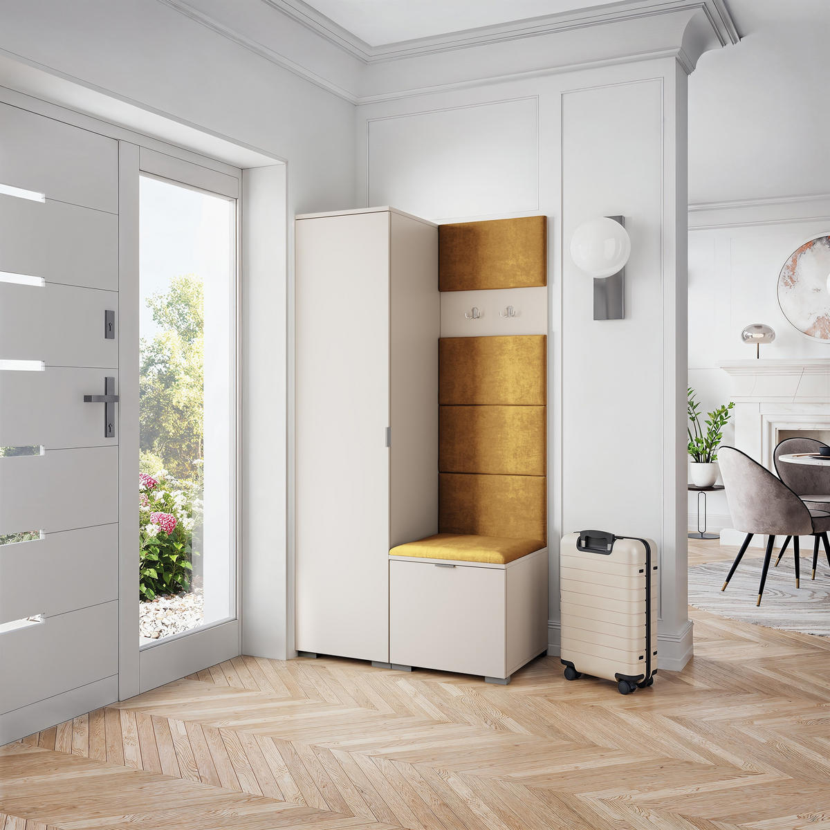 GARDEROBENSCHRANK LORI 95/181/51 cm Modern Garderobe-Set Kaschmir - Kaschmir/Gelb, Holzwerkstoff (95/181/51cm) - MASSENO