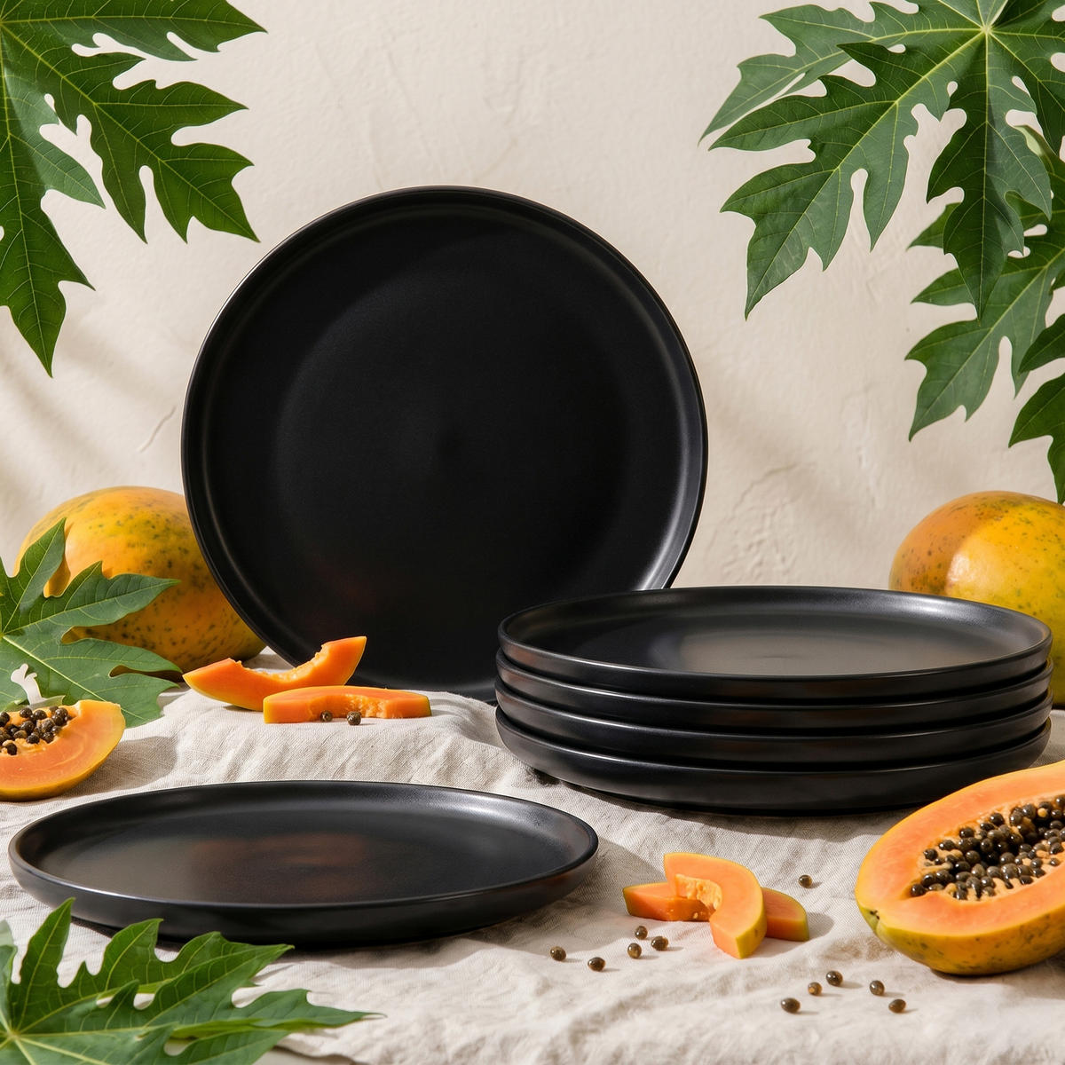 TELLER-SET VICTO 6-tlg Dessertteller, matt schwarz - Schwarz, Keramik (20/2/20cm) - KONSIMO®