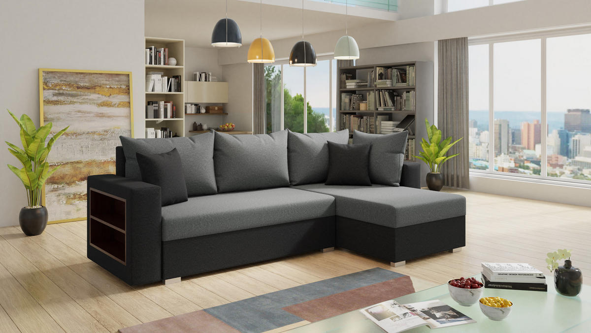 ECKSOFA Lord, Seite: Rechts - Schwarz/Grau, Holz/Textil (238/141cm) - Sofnet