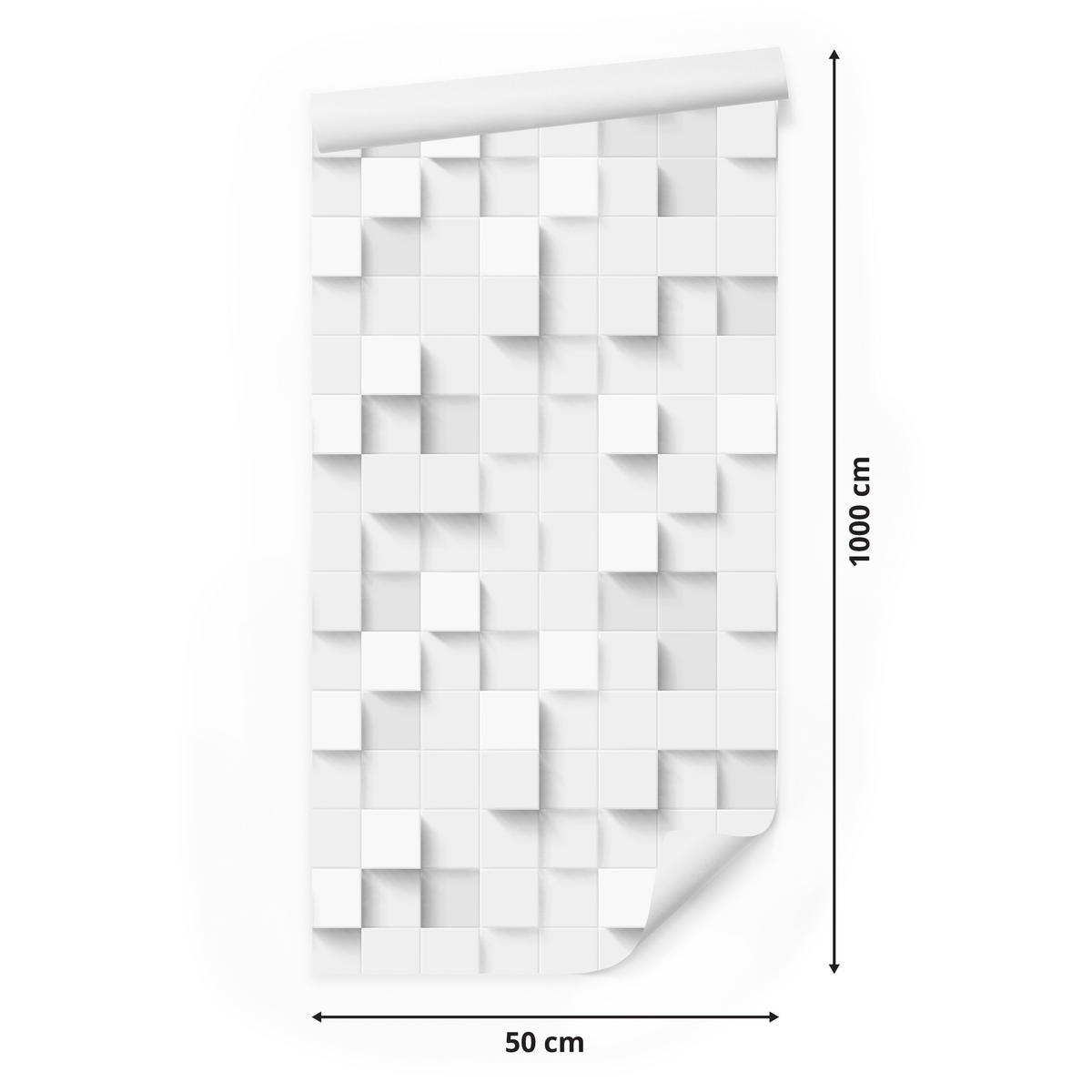 VLIESTAPETE Geometrische Quadrate in 3D-Optik – Weiß, Grau – 50x1000 cm - Weiß/Grau, Papier (50/1000cm) - Muralo