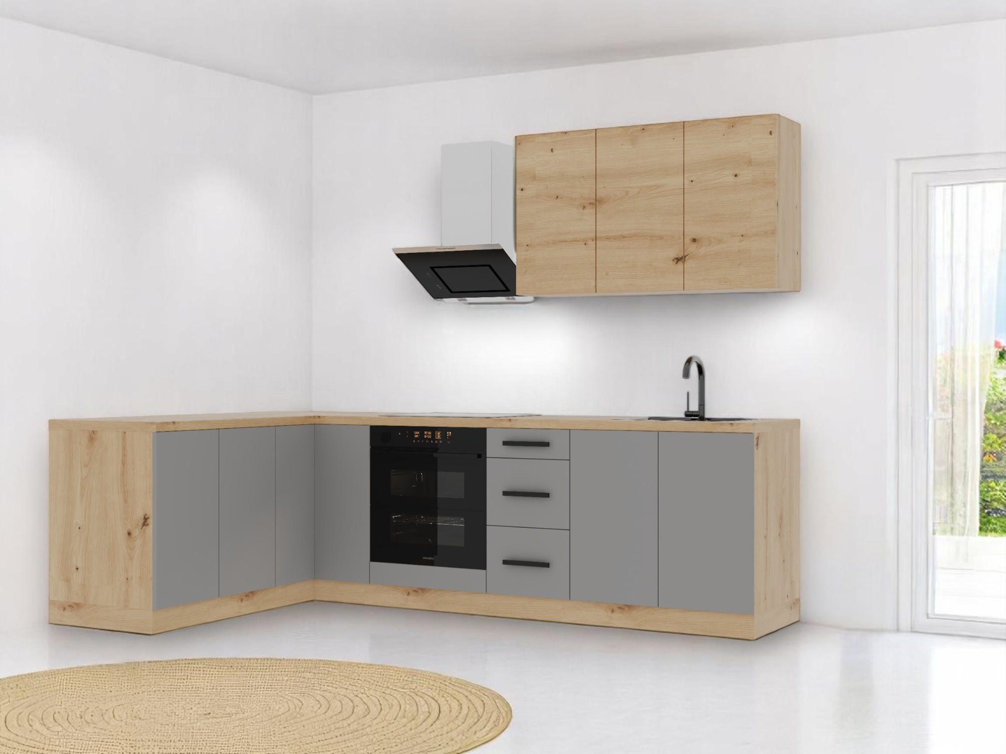 WINKELKÜCHE 270 cm Langen K99-M270 - Beige/Eiche Artisan, Holz (270/212/170cm)