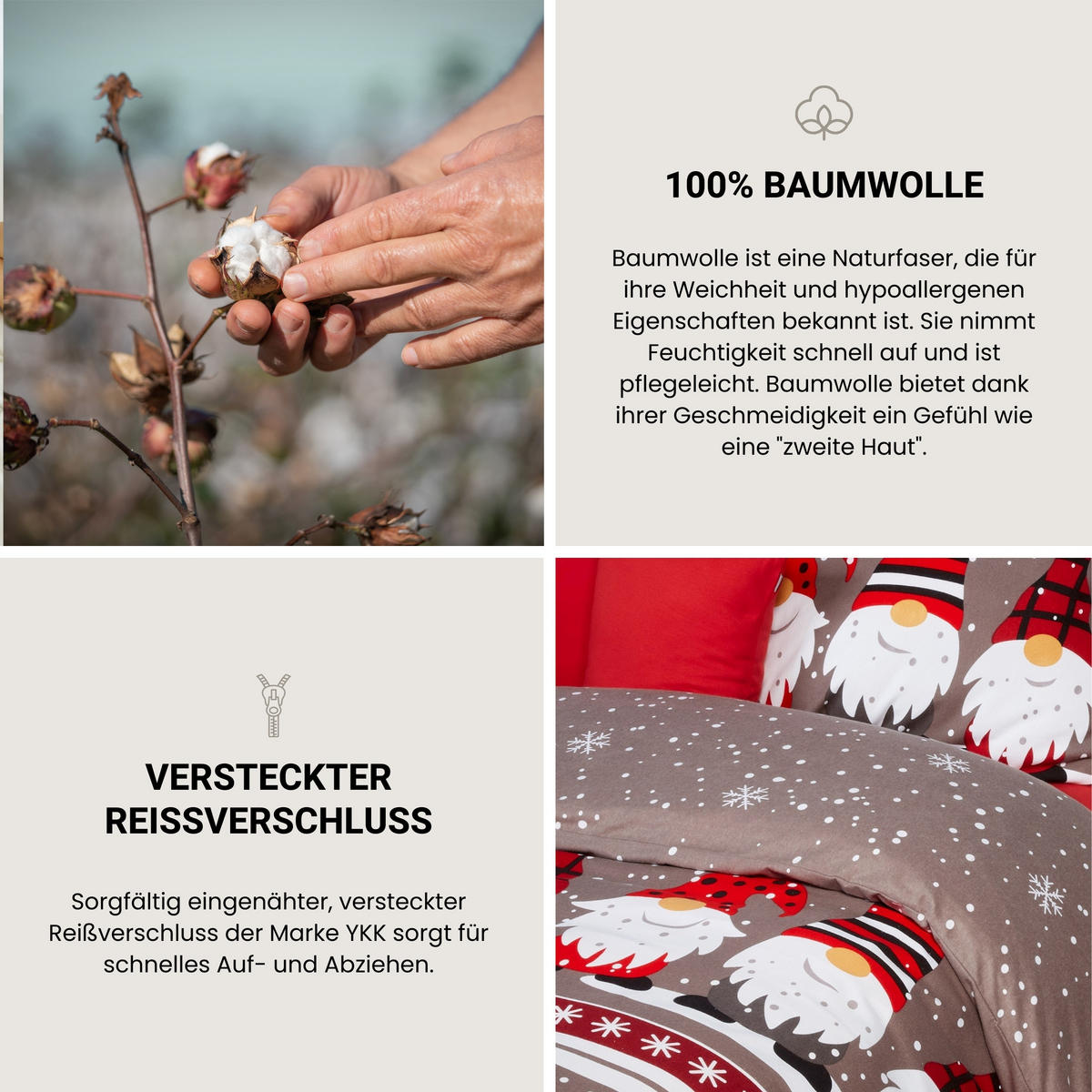 BETTWÄSCHESET Wichtel - Feinbiber - 2-teilig - 155 x 220 cm - Grau - Grau, Textil (155/220cm) - SCHIESSER