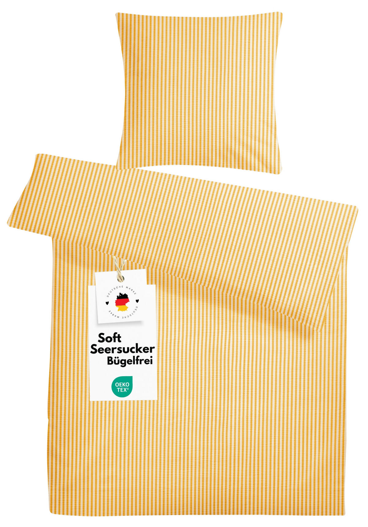 SEERSUCKER-BETTWÄSCHE 155x220 gestreift Sommer Bettbezug Bügelfrei aus 100% Baumwolle, Bettbezüge Streifen Muster Gelb - Weiß, Textil (155/220cm) - Carpe Sonno