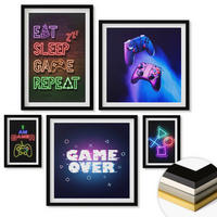 WANDBILDER 5er-Set - 50x50 cm & 20x30 cm & 40x60 cm Schwarzer Rahmen - Gamepads, Spielersymbol-Untertitel - Schwarz, Kunststoff (40/60cm) - ArtPrintCave