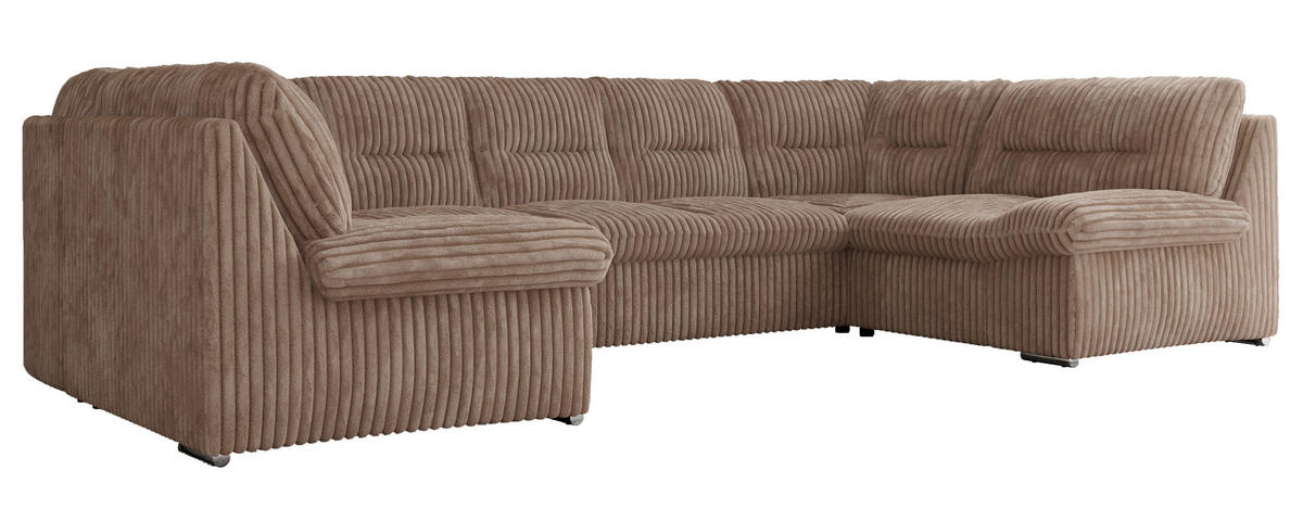 WOHNLANDSCHAFT COMODO U Braun Cord - Silberfarben/Braun, Textil/Metall (340/93/206cm) - MKS