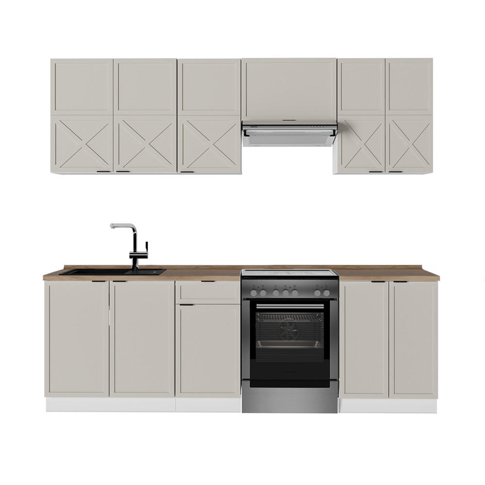 KÜCHENZEILE Fame-Line GrauBeige/Weiß 240 cm, AP Eiche - Weiß/Grau, Holzwerkstoff (240/81.6/60cm) - Vicco