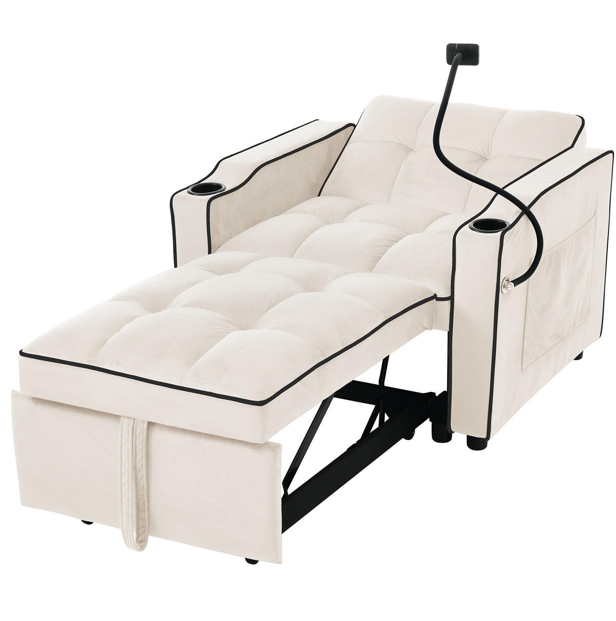 SCHLAFSESSEL 83/167/76 cm in Beige mit Samtbezug und Getränkehaltern - Beige, Kunststoff (83/76/167cm) - Flora Grace