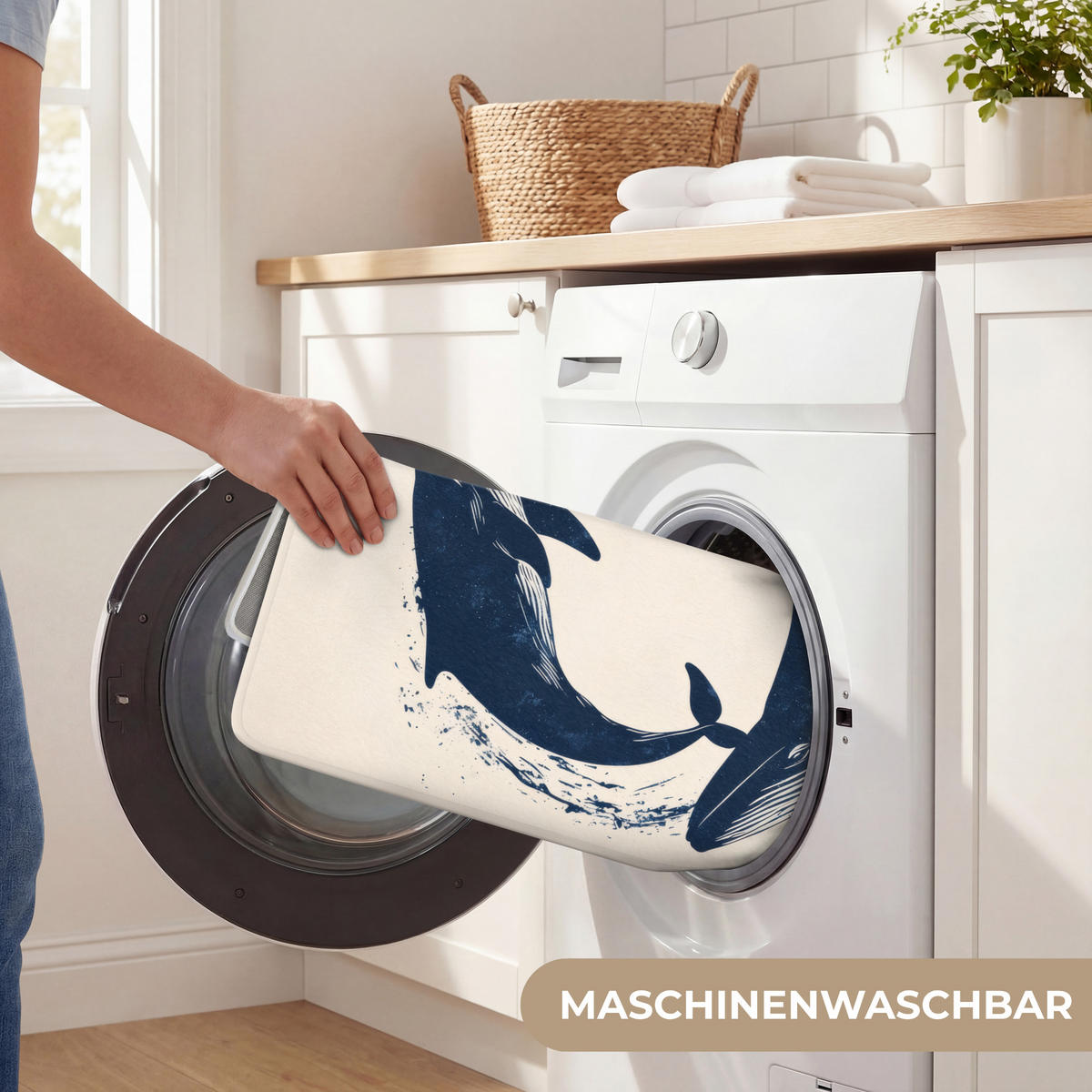 WC PŘEDLOŽKA Velryby - Stříkance - Kruh - Tmavě modrá 50x80 cm - tmavě modrá, textil/plast (50/1cm) - OnlyWow