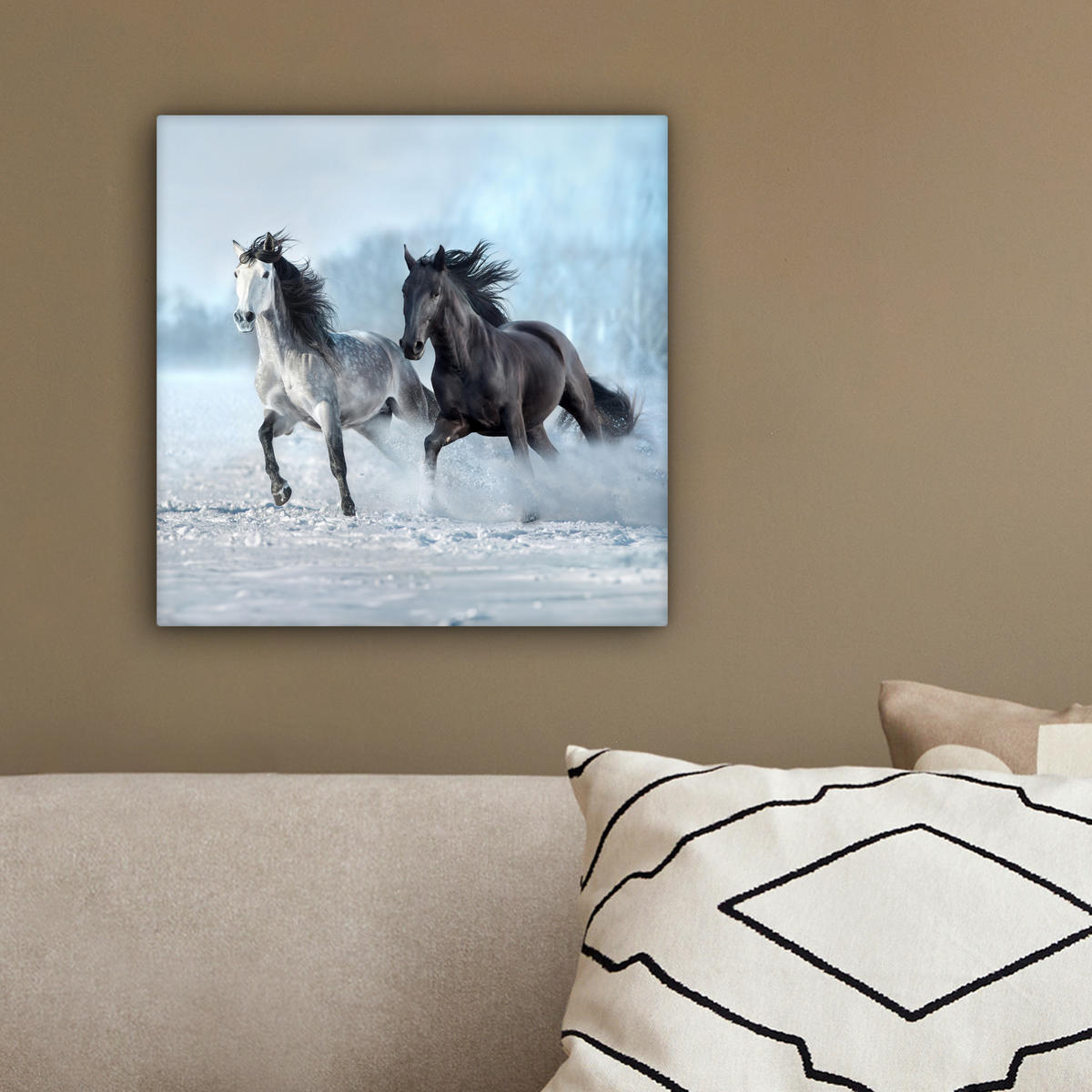 LEINWANDBILD Pferde - Winter - Tiere - Natur - Schnee 20x20 cm - Anthrazit, Textil (20/20cm) - MuchoWow