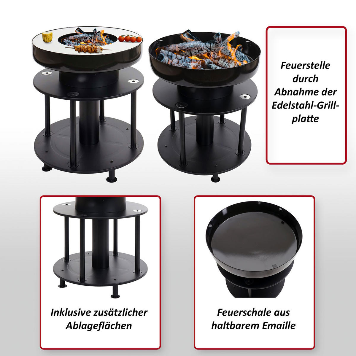 FEUERSCHALE MIT GRILL Schwarz - Schwarz, Metall (56/67/56cm) - MCW