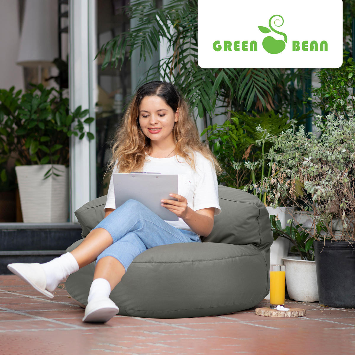 INDOOR OUTDOOR SITZSACK Lounge Sofa - Grau, Textil (90/50/50cm) - Green Bean