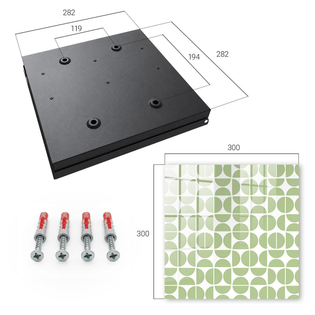 SCHLÜSSELBOX Schwarz 30x30 cm- Türöffnung nach rechts - Grüne Geometrie - Grün, Metall (30/30/5cm) - TULUP