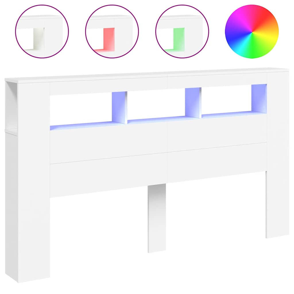 KOPFTEIL mit LED und Ablagen, 180/18,5/103,5 cm, aus Holzwerkstoff, in Weiß - Weiß, Holz (18.5/103.5/180cm) - vidaXL