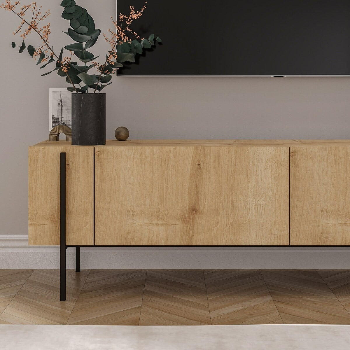 TV-MÖBEL mit 2 klappbaren Türen und Metallfüßen 31,4/160/45,6 cm - Eichefarben, Holzwerkstoff (31.4/45.6/160cm) - Calicosy