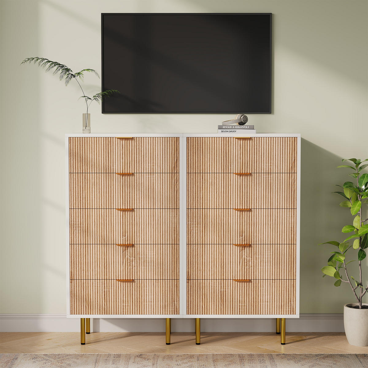 KOMMODE Holzoptik 5 Schubladen Schubladenschrank Naturfarbe - Eichefarben, Holz/Metall (30/110/60cm) - PARAFTA HOME