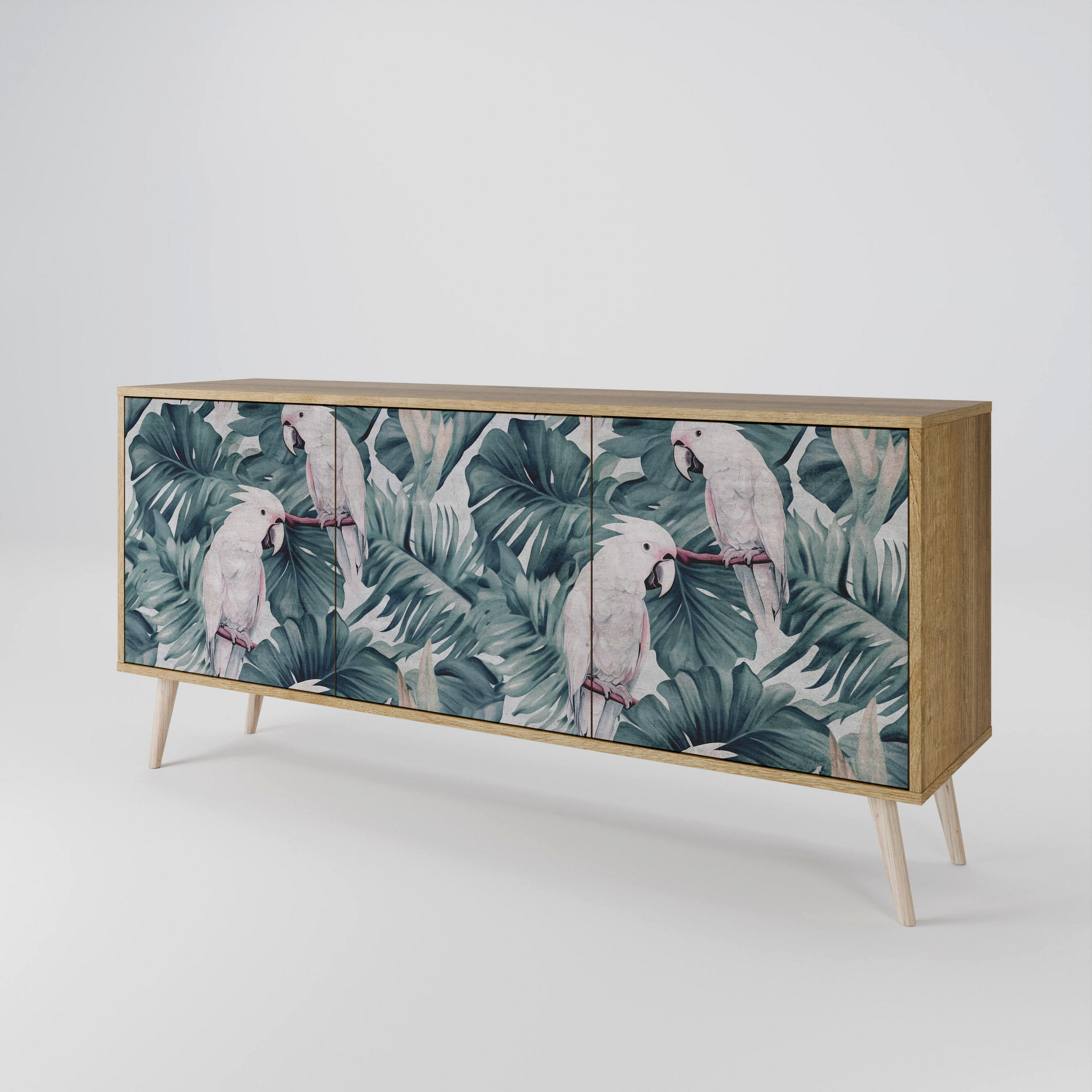 SIDEBOARD POPINJAY LOOK, Eicheneffekt, 164,5x42x77,5 cm, 3 Türen - Eichefarben/Buchefarben, Holzwerkstoff/Buchenholz (164.5/77.5/42cm) - SpaceRebels