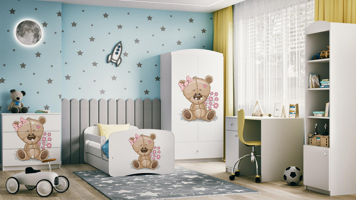 KINDERBETT Teddybärblumen mit Schublade und Matratze 160/80 - Weiß, Holzwerkstoff (80/160cm) - RAUMHIRSCH FURNITURE