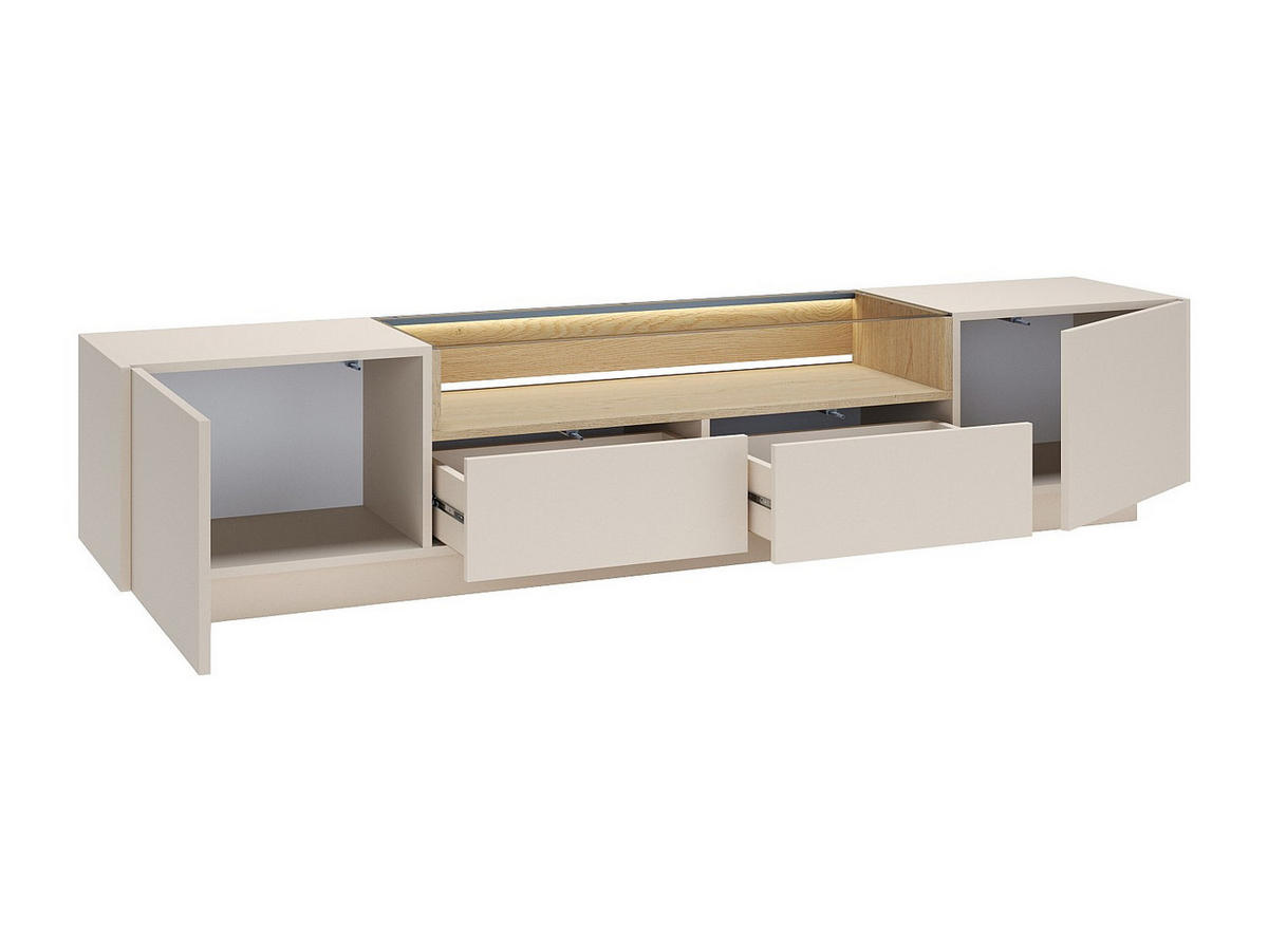 TV-BOARD - 203 cm x 39.5 cm - glas - beige, naturfarben hell Alivento - Beige/Naturfarben, Glas/Holz (203/43.4/39.5cm) - Vente-Unique